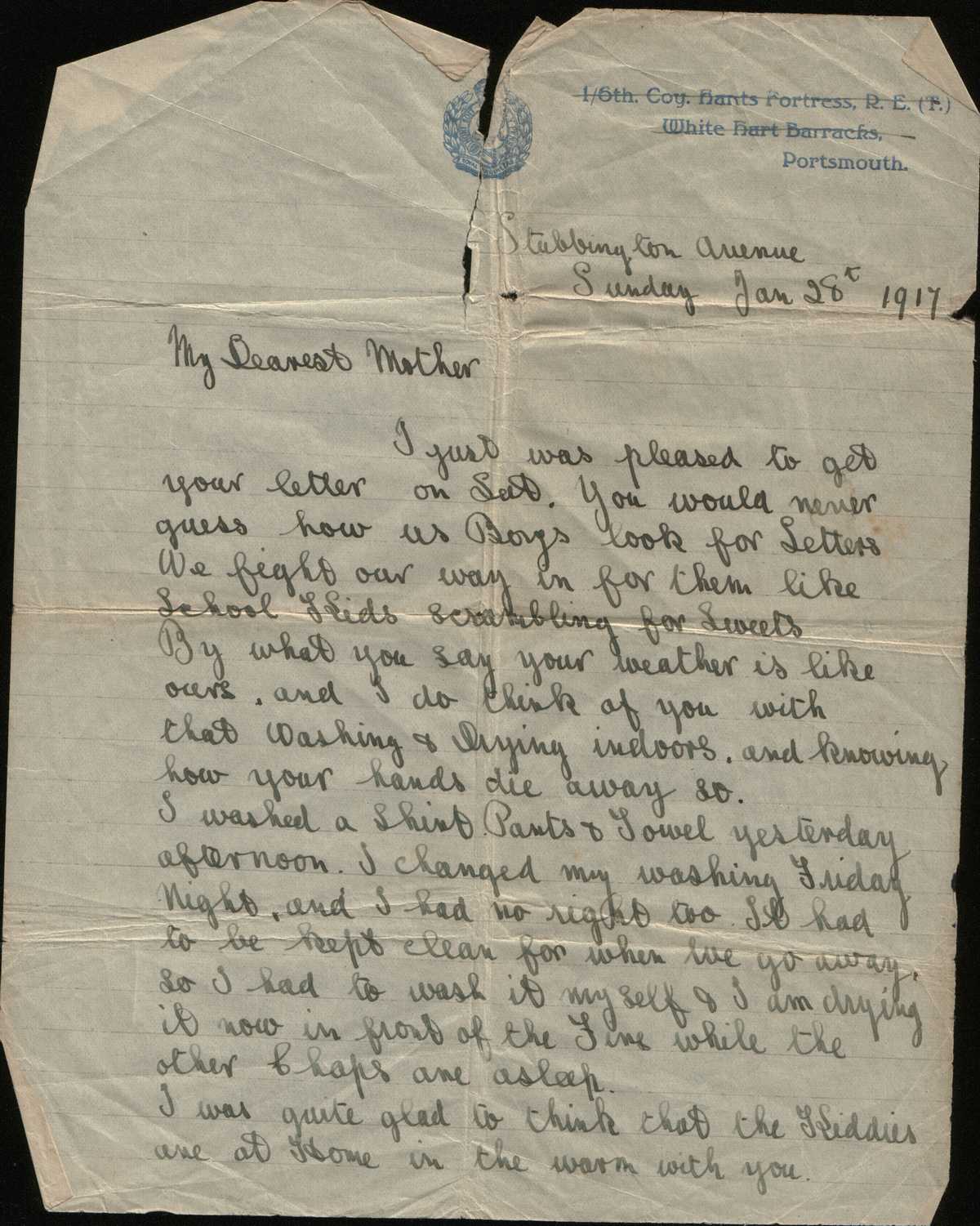 Beaumont Letter Logo - Letter from Gunner Alfred Beaumont R.F.A. (1). First World War
