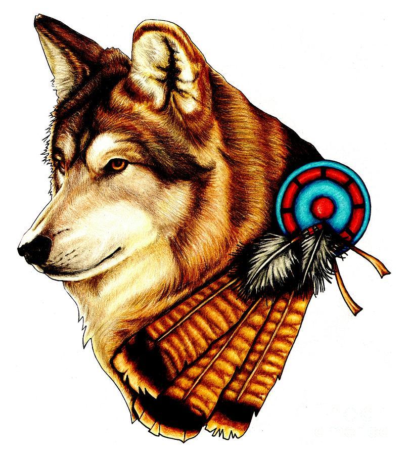 Native Wolf Logo - Native Spirit Drawing by Sheryl Unwin