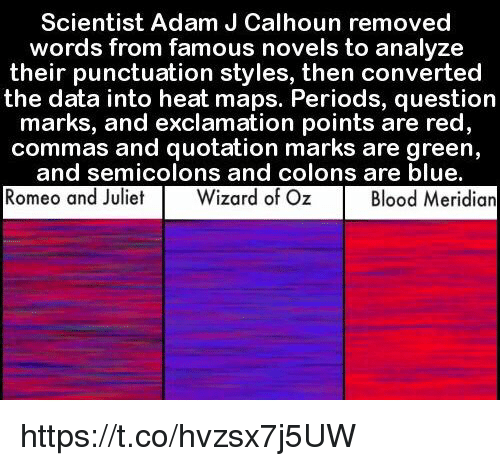Upside Down Red Comma Logo - Scientist Adam J Calhoun Removed Words From Famous Novels to Analyze