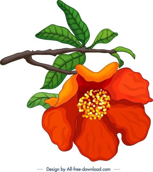 Pomegranate Flower Logo - Nature painting pomegranate flower branch icon classical design Free ...