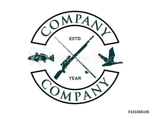 Hunting Company Logo - Cross Sniper Rifles and Fishing Rod with Flying Duck and Fish Circle ...