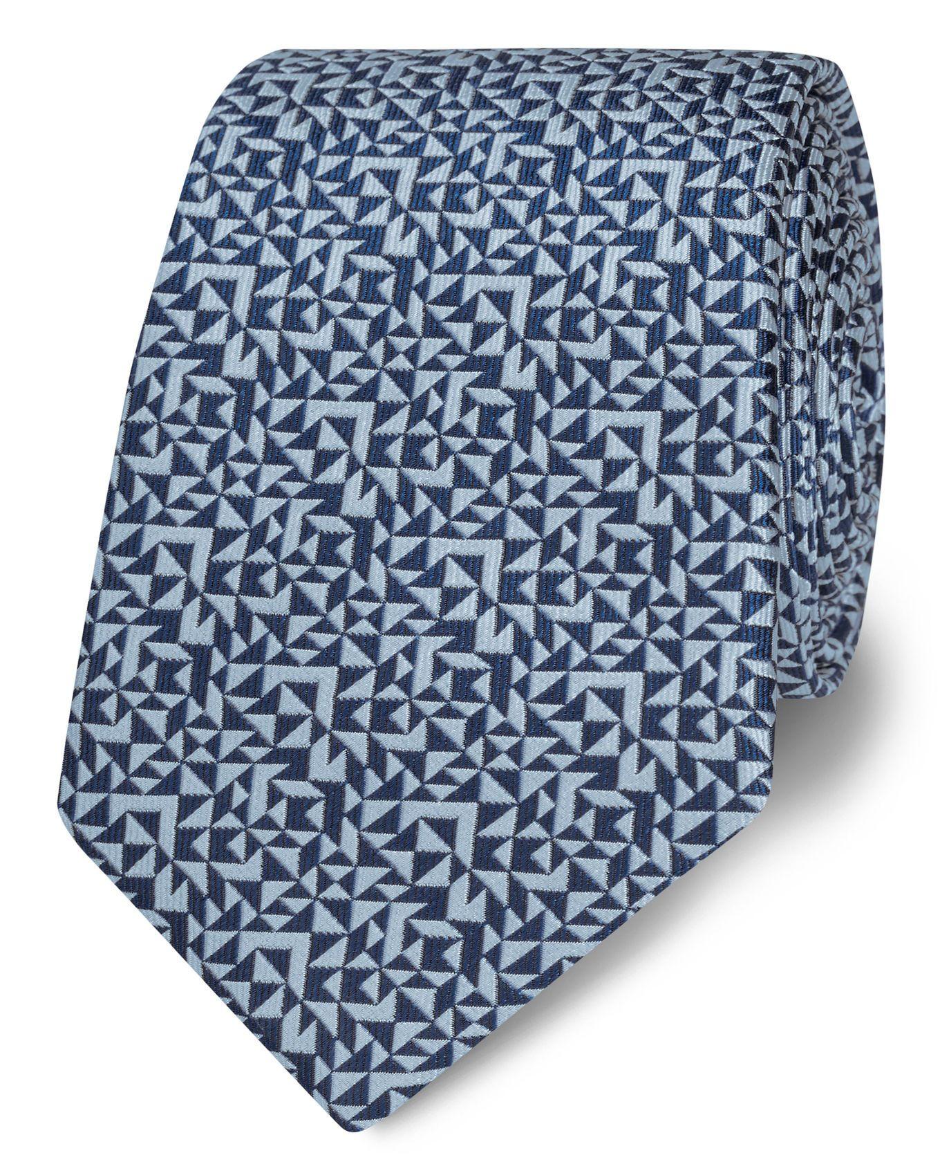 Triangle in Blue N Logo - Blue and Navy Abstract Triangle Silk Slim Tie | T.M.Lewin