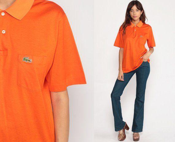 Izod Crocodile Logo - Polo Shirt Lacoste Shirt 80s Top Izod CROCODILE Orange Hipster