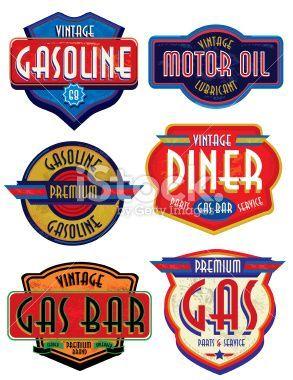 Vintage Auto Shop Logo - Old fashioned Gas Bar and Gasoline related signs and labels. Vintage