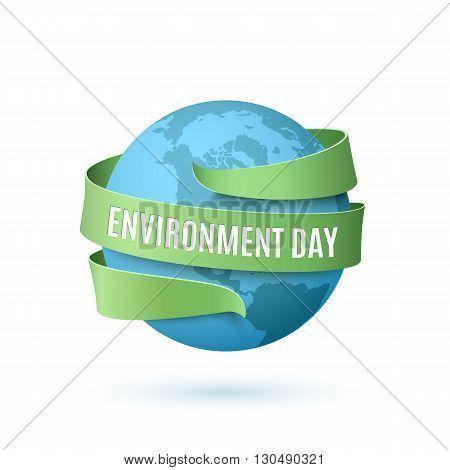 White and Blue Earth Logo - World Health Day, background with blue globe and green ribbon around ...