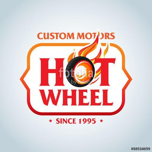 Vintage Auto Shop Logo - Hot Wheel in Fire flame Vintage Logo design vector template. Car