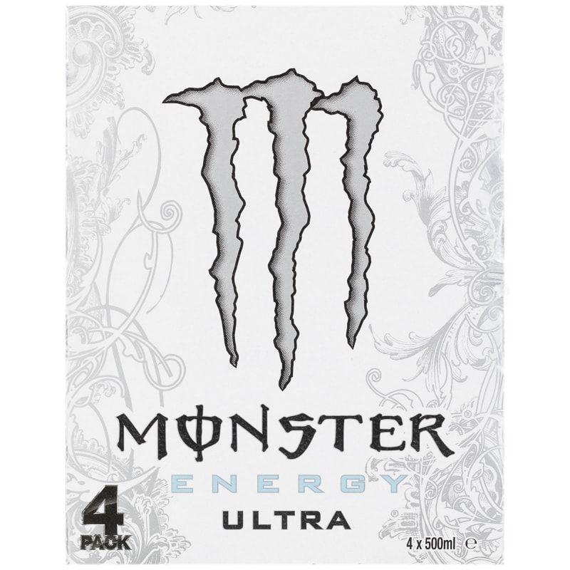White Monster Logo - Monster Energy Drinks 4 x 500ml | Energy Drinks - B&M
