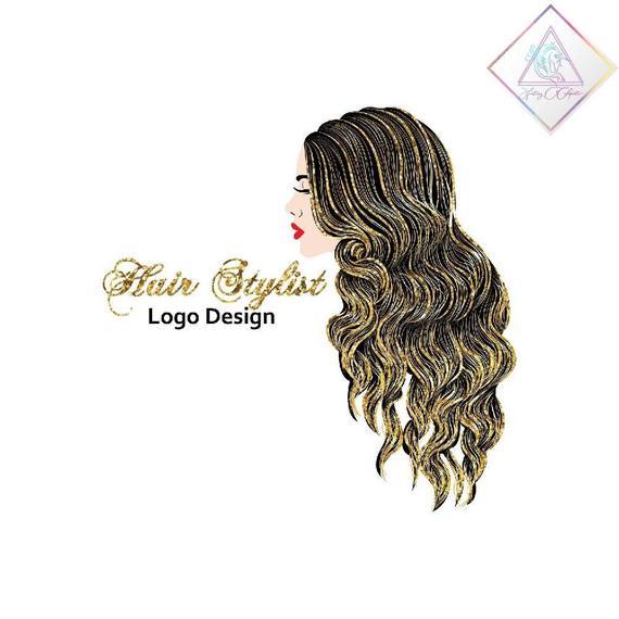 Glitter Hair Pictures of Logo - Gold glitter hair stylist premade logo design beautiful woman