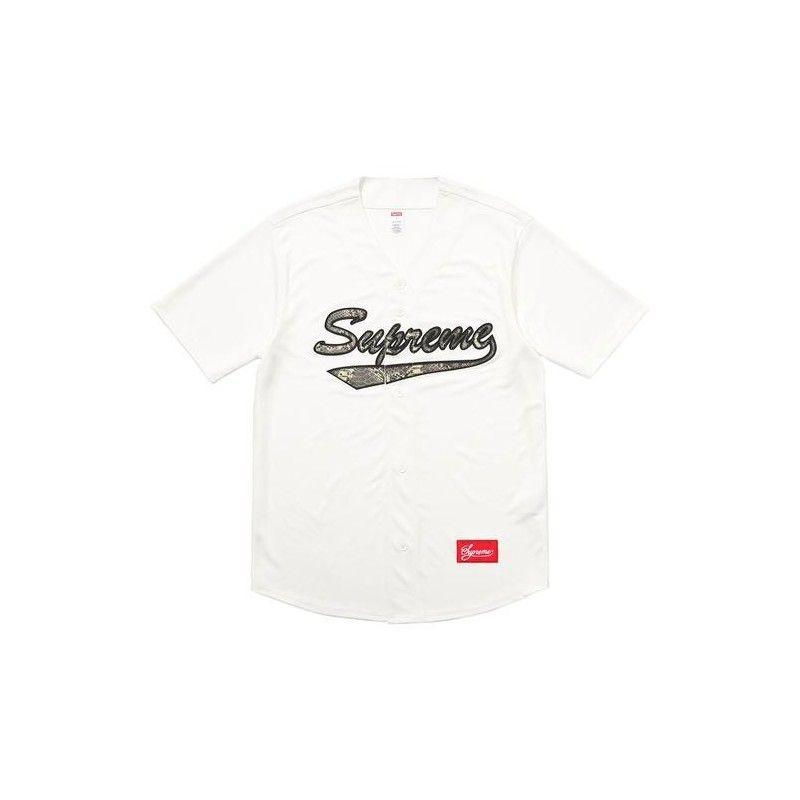 Supreme Snake Logo - Supreme Snake Script Logo Baseball Jersey 'White' | The Rarehouse