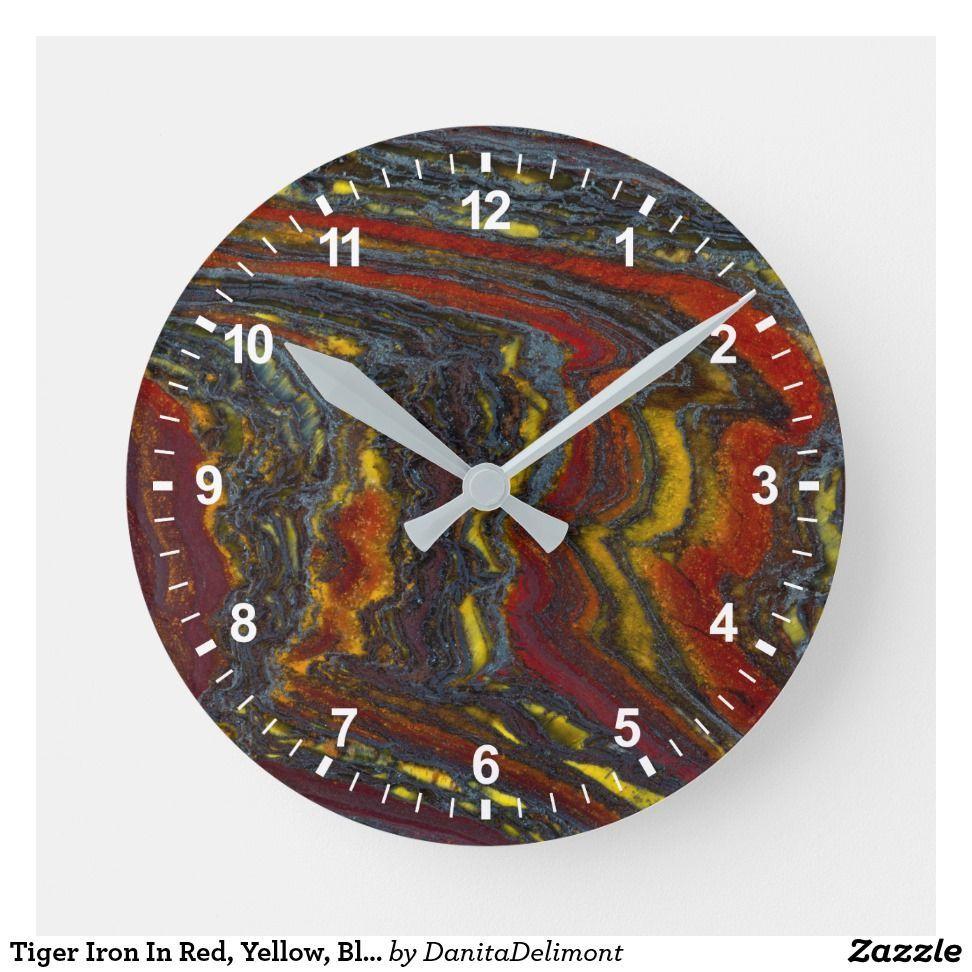 Red Yellow Blue Round Logo - Tiger Iron In Red, Yellow, Blue Round Clock. Wall Clocks