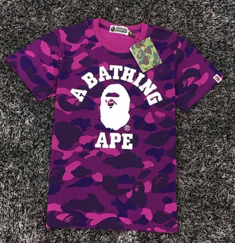 Purple BAPE Camo Logo - Men's Bape Camo Monkey Pattern Round Neck Japan A Bathing Ape Cotton ...