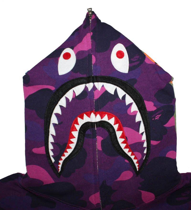 Purple BAPE Shark Logo - Purple Camo Full Zip Bape Shark Hoodie | Dopestudent