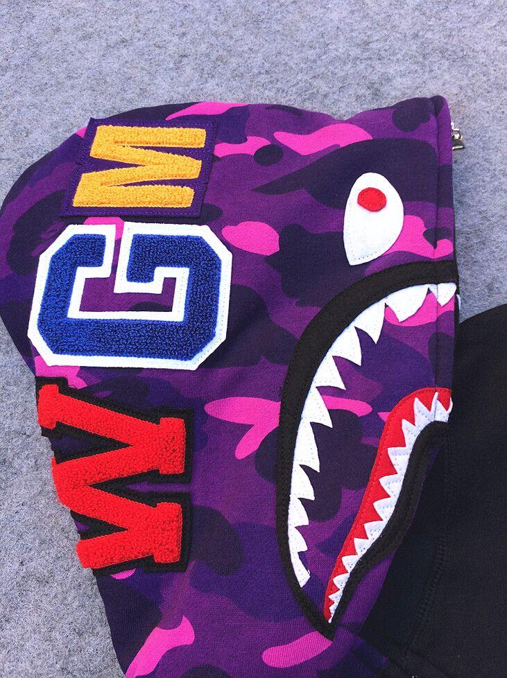 Purple BAPE Logo - FREE SHIPPING BAPE SHARK HOODIES Half Camo Shark Hoodies Full Zip up ...
