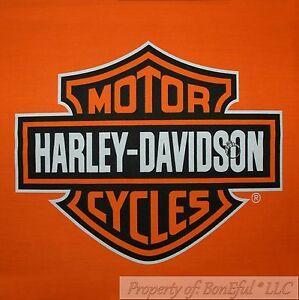 Orange Block Logo - BonEful Fabric FQ Cotton Quilt Panel Block VTG Orange Black Harley