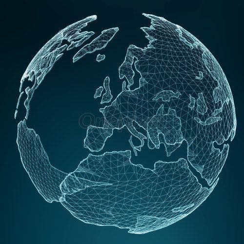 White and Blue Earth Logo - Floating white and blue planet earth network 3D rendering