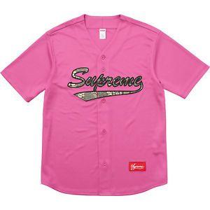 Supreme Snake Logo - Supreme Snake Script Logo Baseball Jersey, Large, Pink FW17