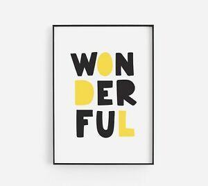 Yellow and Black Word Logo - Wonderful Letters Black & Yellow Word Kids Play Room Wall Art Print ...
