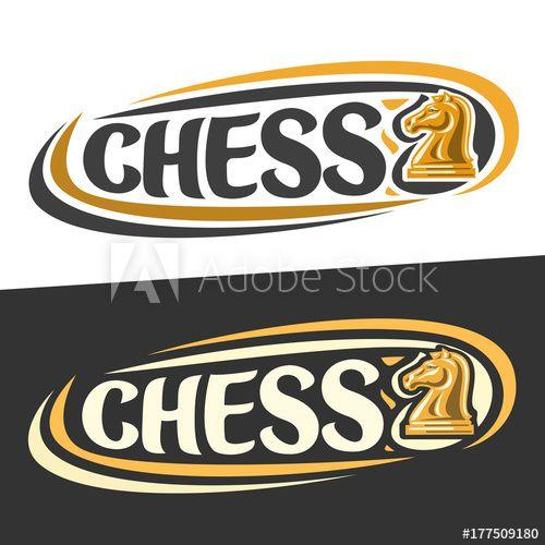 Yellow and Black Word Logo - Vector logos for Chess game, figure of yellow knight and handwritten ...