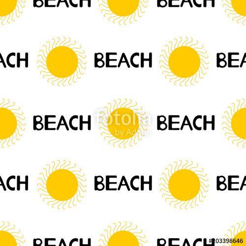 Yellow and Black Word Logo - Seamless pattern from the yellow sun and black word beach. Colorful ...