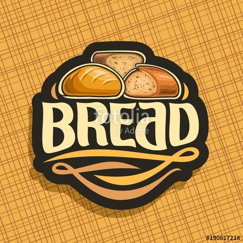 Yellow and Black Word Logo - Vector logo for Bread, whole french baguette, sliced half of cereal