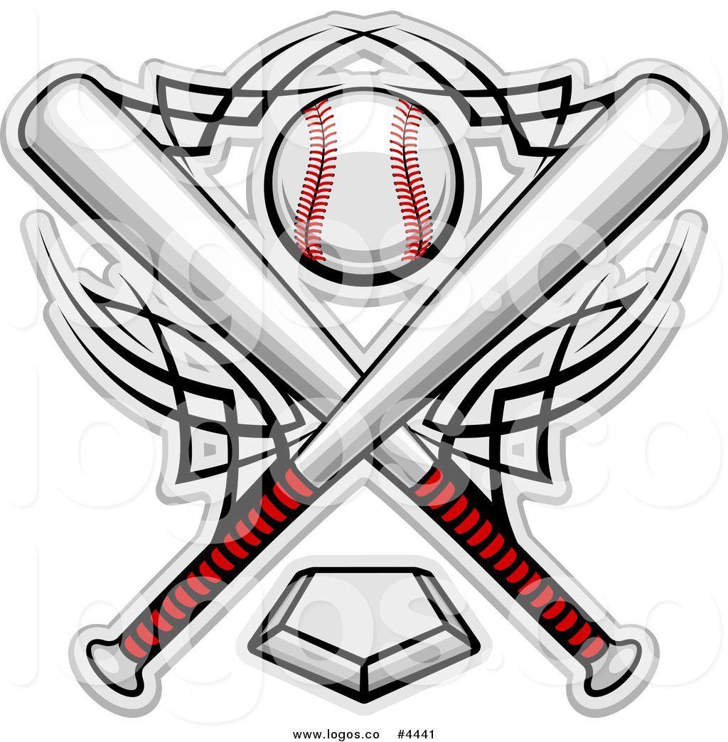 Baseball Home Plate Logo - Royalty Free Bats and a Baseball over a Home Plate Logo. baseball