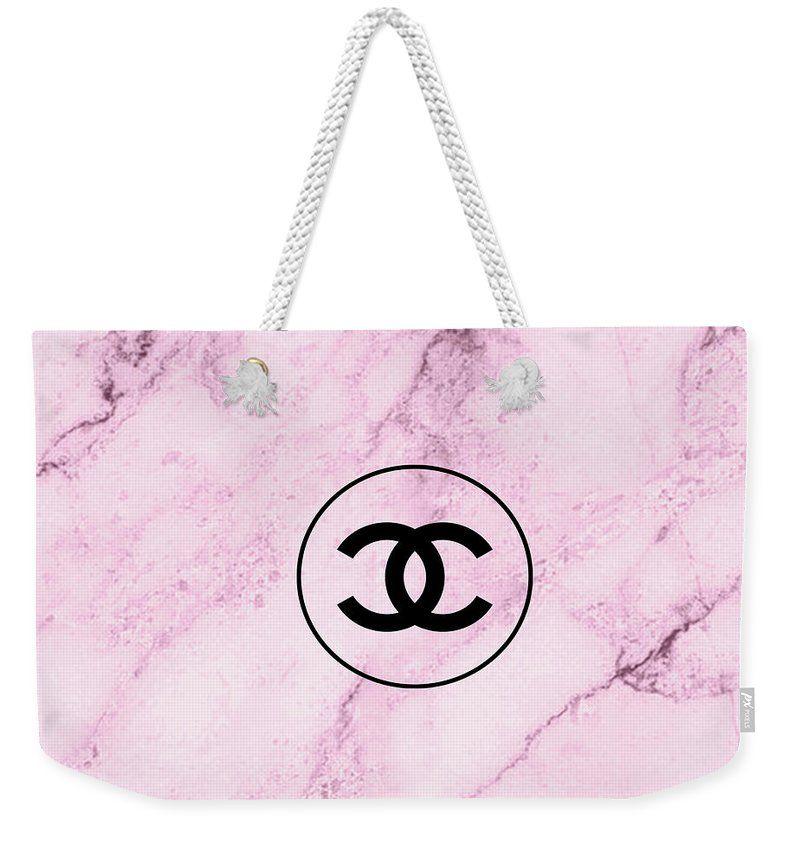 Pink Chanel Logo - Pink Marble, Chanel Logo 9 Weekender Tote Bag