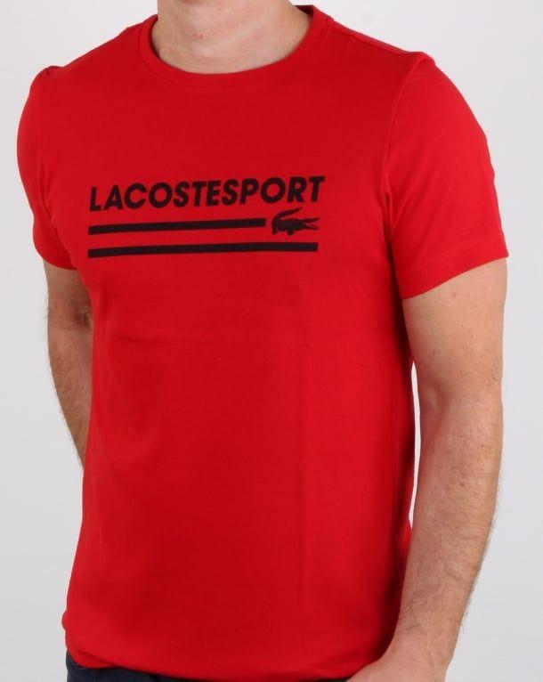 Orange Red Black Logo - Lacoste Sport Logo T Shirt Red Black, Mens, Crew Neck, Croc