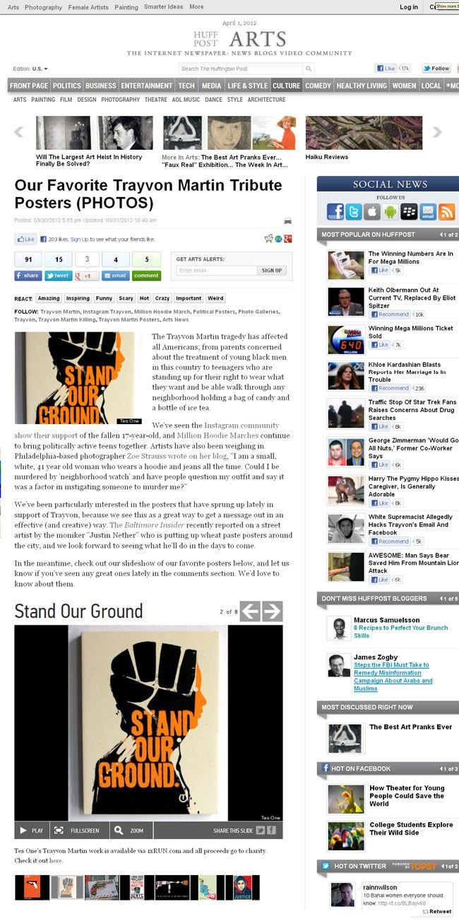 Huffington Post Arts Logo - Tes One's Stand Our Ground Featured On Huffington Post
