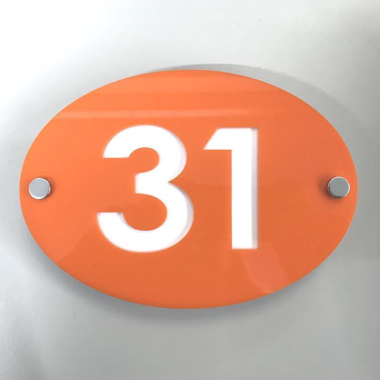 Orange Oval Logo - Oval House Number Sign & White Gloss Finish