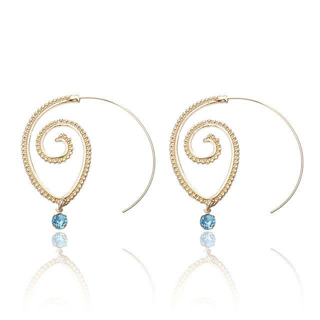 Round Blue Water Drop Logo - Blue water drop Ethnic Personality Round Spiral Drop Earrings Gold ...