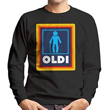 Old Person Logo - Coto7 OLDI Old Person Aldi Logo Men's Sweatshirt: Amazon.co.uk: Clothing