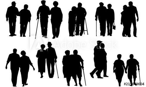 Walking Person Logo - Senior Couple Walking Silhouette | Old People on a Walk Vector ...