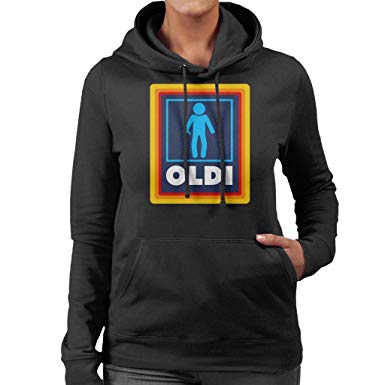 Old Person Logo - Coto7 OLDI Old Person Aldi Logo Women's Hooded Sweatshirt: Amazon.co ...