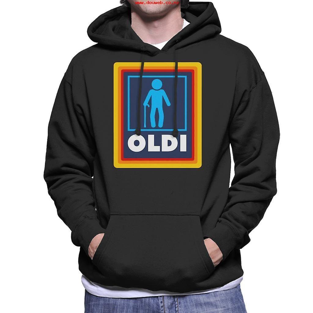 Old Person Logo - OLDI Old Person Aldi Logo Mens Hooded Sweatshirt 546