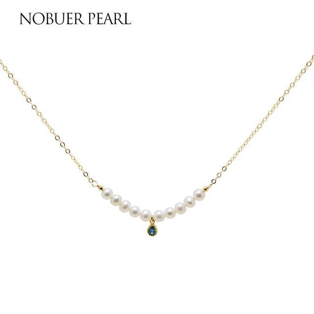 Round Blue Water Drop Logo - Nobuer 14K gold Pearl Pendants women Necklace With Blue Water Drop ...