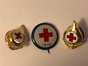 American Red Cross Button Logo - Vintage 1919 Red Cross Button Pin American Art Works Pinback & Pair