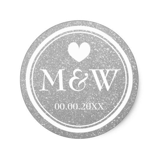 Silver Glitter Logo - Silver glitter monogram wedding favor stickers