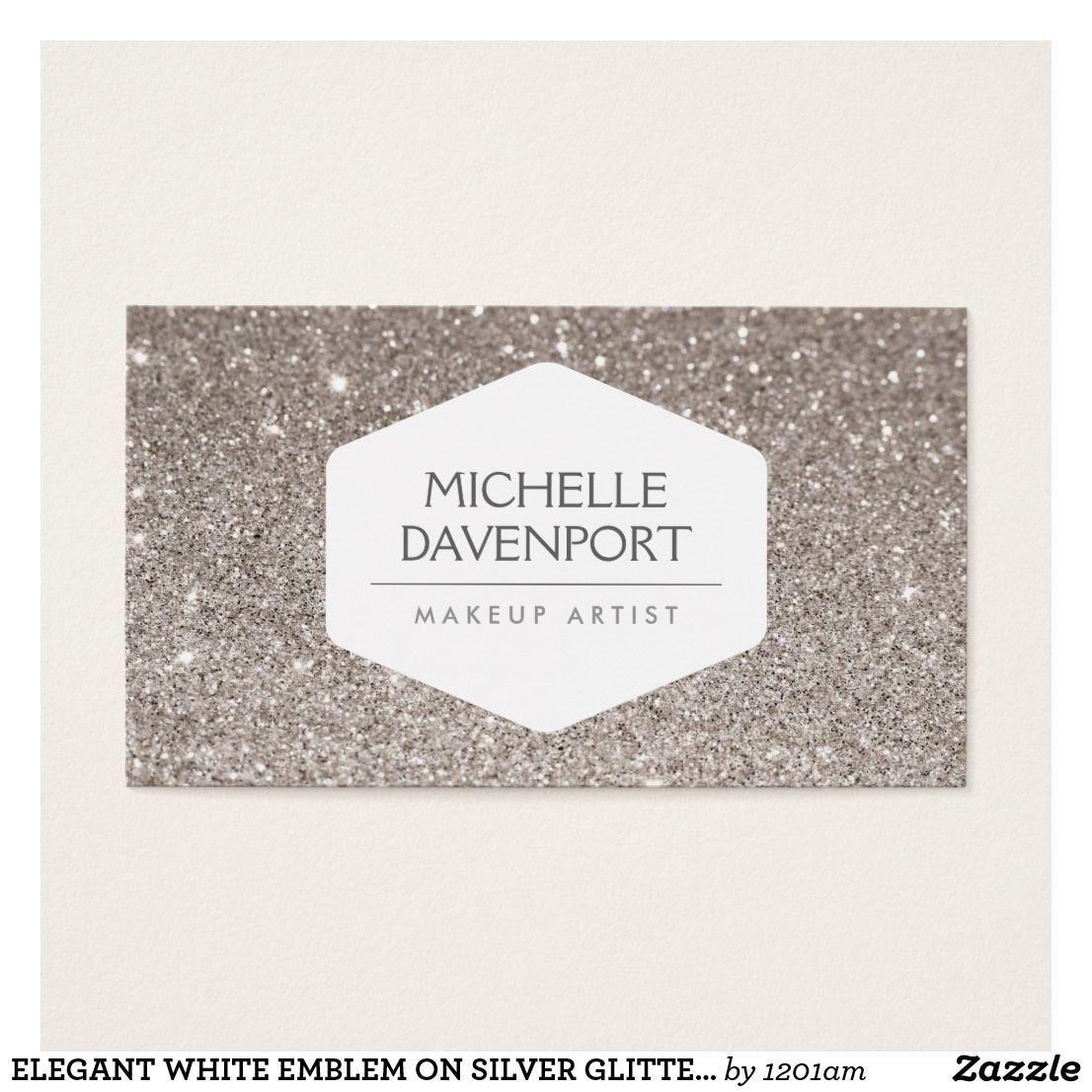 Silver Glitter Logo - Elegant white emblem on silver glitter background business card ...