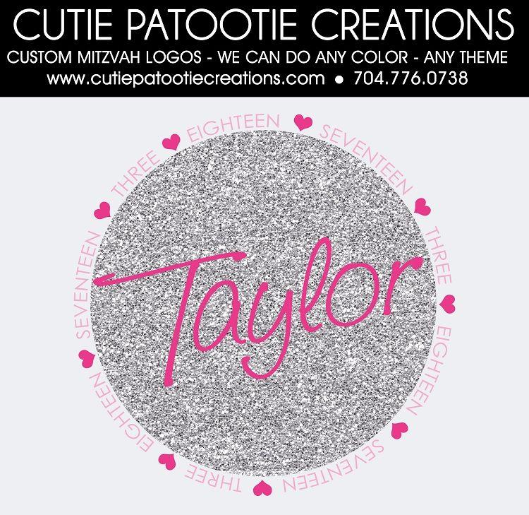 Silver Glitter Logo - Pink and Silver Glitter Bat Mitzvah Logo with Hearts - Custom Colors ...