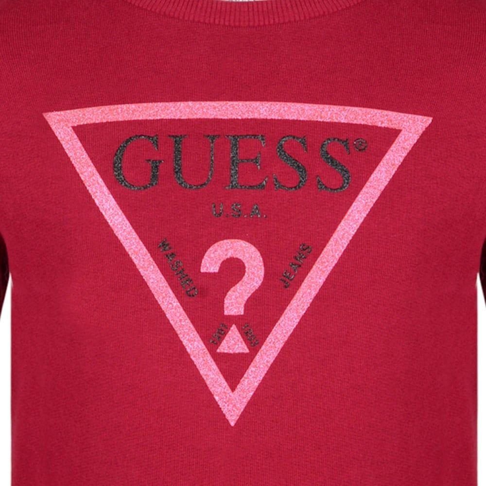 Silver Glitter Logo - Guess Girls Burgundy Sweatshirt with Silver Glitter Logo - Guess ...