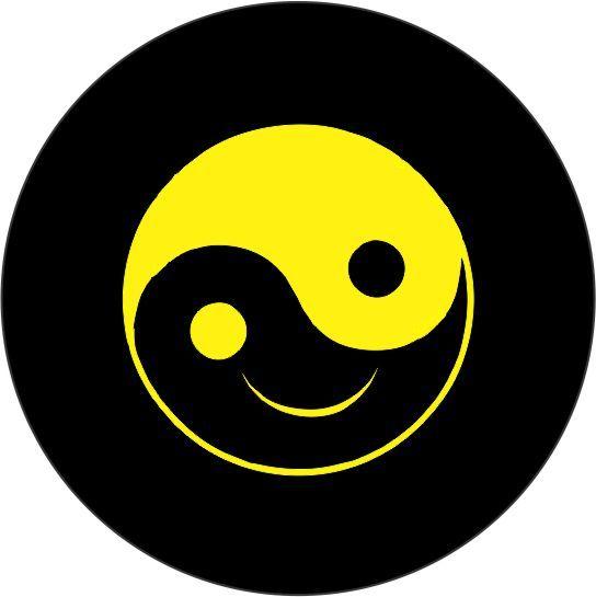 Black and Yellow Yin Yang Logo - Smiling Yin Yang Tire Cover Yellow Logo on Black Vinyl