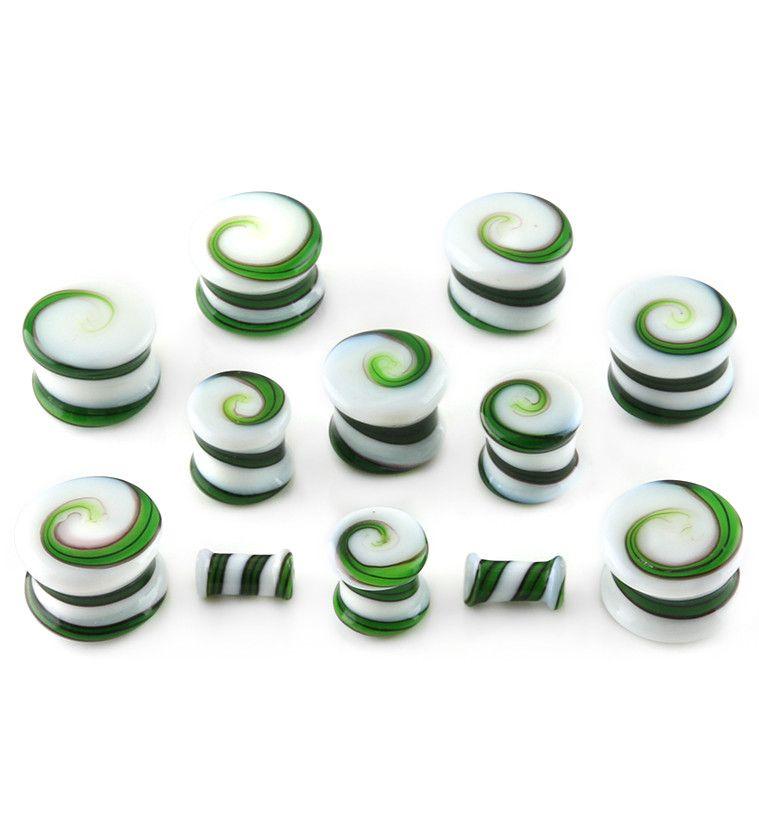 Green and White Swirl Logo - Green & White Swirl Glass Plugs - 6g, 4g, 2g, 0g, 00g, 1/2