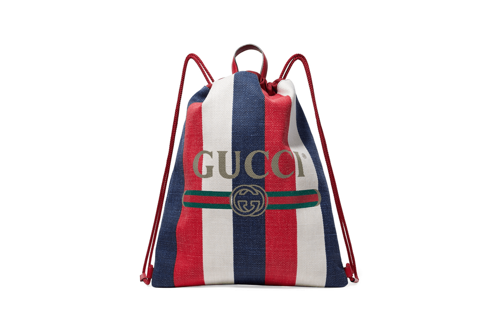 Blue and Red W Logo - Gucci's Drawstring Backpack in Red, White & Blue