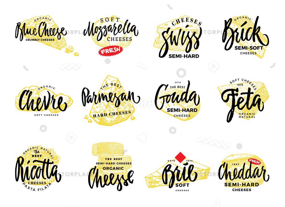 Yellow Hand Logo - Organic Food Logos Set Inscriptions Yellow Vector Illustration 44598