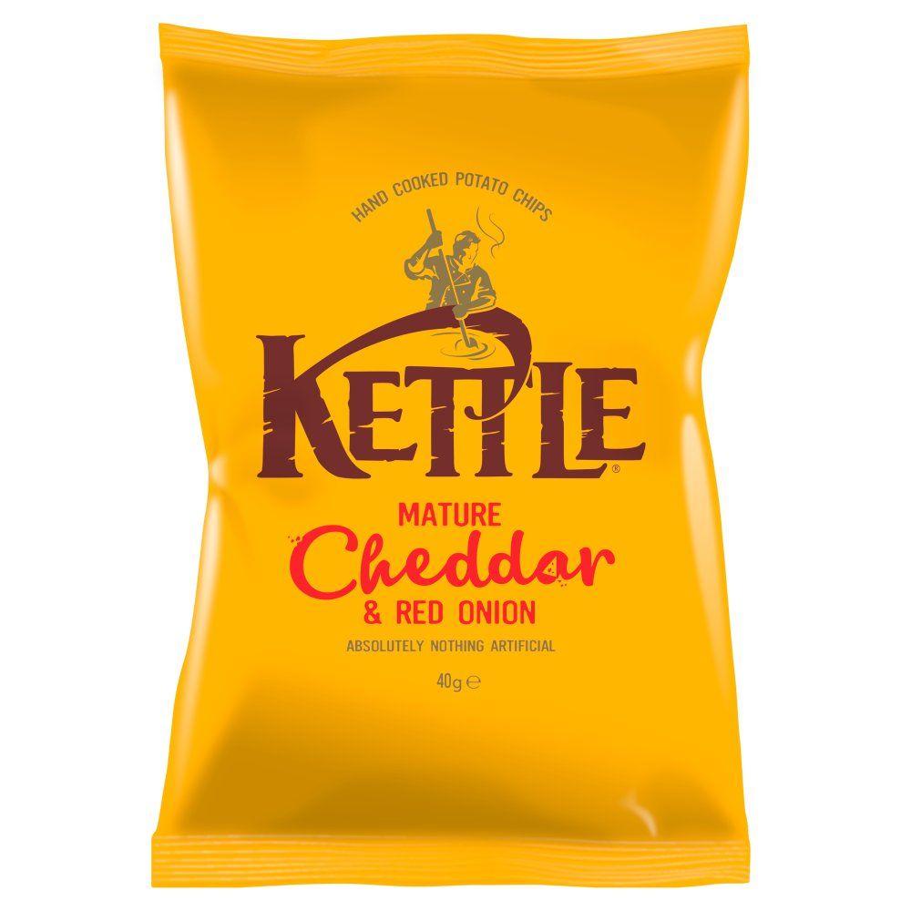 Yellow and Red Chips Logo - KETTLE® Mature Cheddar & Red Onion 40g - Bestway Wholesale