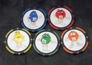 Yellow and Red Chips Logo - Set of 5 New Officially Licensed M&M's Poker Chips Yellow Green Red
