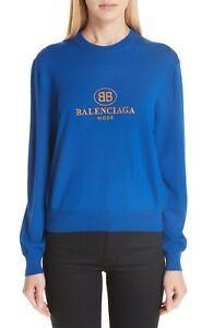 Blue Double S Logo - Balenciaga Royal Blue Double B Signature Logo Wool Sweater Crew