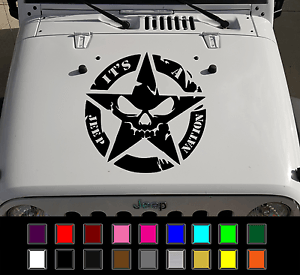 Jeep Nation Logo - JEEP NATION Military Star Jeep Hood Decal Wrangler JK CJ TJ