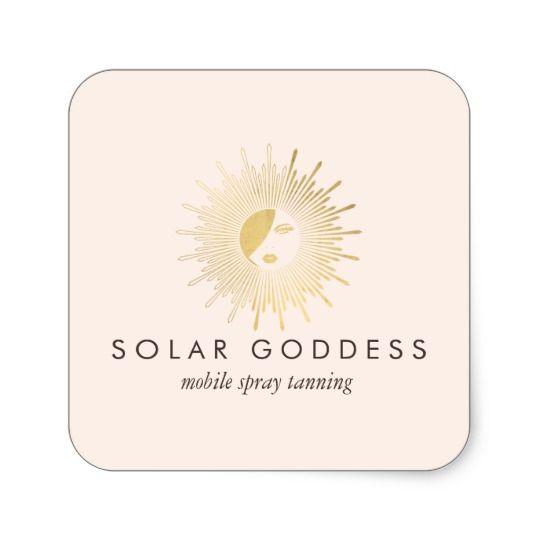 Goddess Face Logo - Sun Goddess Girl Logo Spray Tanning Salon Pink Square Sticker ...