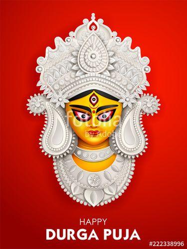 Goddess Face Logo - Goddess Durga Face in Happy Durga Puja Subh Navratri background